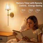 Crystal Battery Operated Wall Sconces Set of 2, Gold Rechargeable Wireless Wall Sconce Lights with Crystal Lampshade, 12 RGB and 3CCT Dimmable Wall Lamps with Remote for Bedroom Living Room Hallway