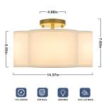4-Light 14.4'' Semi Flush Mount Ceiling Light Fixture, Gold Modern Close to Ceiling Lamp with White Fabric Shade, Farmhouse Bright Lighting Brass Finish for Nursery Kids Room Bedroom Hallway Entryway