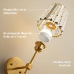 Crystal Battery Operated Wall Sconces Set of 2, Gold Rechargeable Wireless Wall Sconce Lights with Crystal Lampshade, 12 RGB and 3CCT Dimmable Wall Lamps with Remote for Bedroom Living Room Hallway