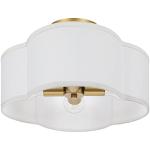 4-Light 14.4'' Semi Flush Mount Ceiling Light Fixture, Gold Modern Close to Ceiling Lamp with White Fabric Shade, Farmhouse Bright Lighting Brass Finish for Nursery Kids Room Bedroom Hallway Entryway