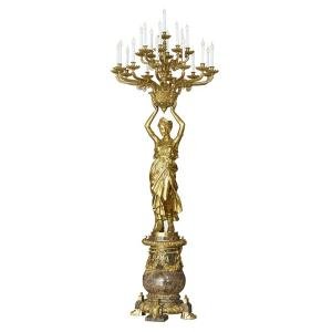 Church Villa Hotel Decorative Candle Holder Standing Floor Lamp Light Brass with Marble Luxury Antique Continental Art Gold