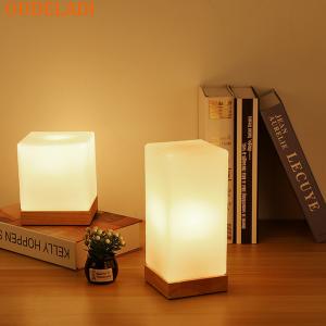 OUDELADI Bedside table lamp solid wood glass night light simplicity warm E27 Bedroom living room study desk lamp