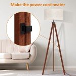 LEPOWER Wood Tripod Floor Lamp, Mid Century Standing Lamp, Modern Design Studying Light for Living Room, Bedroom, Study Room and Office, Flaxen Lamp Shade with E26 Base Brown