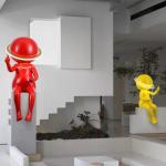 Kindergarten Decor Art Ornament Modern Indoor LED Yellow Astronaut Sculpture Floor Lamp