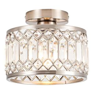 Rpzloila Crystal Ceiling Light Fixture, Modern Semi Flush Mount Ceiling Light,Crystal Chandelier for Kitchen Bedroom Bathroom Entryway Nickel Finish (Bulb not Included)
