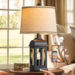 QiMH Table Lamp for Living Room, Farmhouse Lamps with USB A+C and Nightlight, 26" Rustic Bedside Lamps with 3-Way Dimmable Touch Control, Nightstand Lamp for Bedroom, Black, 1 Pack