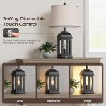 QiMH Table Lamp for Living Room, Farmhouse Lamps with USB A+C and Nightlight, 26" Rustic Bedside Lamps with 3-Way Dimmable Touch Control, Nightstand Lamp for Bedroom, Black, 1 Pack