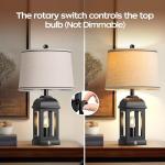 QiMH Table Lamp for Living Room, Farmhouse Lamps with USB A+C and Nightlight, 26" Rustic Bedside Lamps with 3-Way Dimmable Touch Control, Nightstand Lamp for Bedroom, Black, 1 Pack
