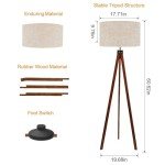 LEPOWER Wood Tripod Floor Lamp, Mid Century Standing Lamp, Modern Design Studying Light for Living Room, Bedroom, Study Room and Office, Flaxen Lamp Shade with E26 Base Brown