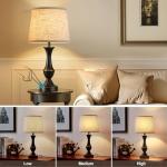 Upgraded Touch Table Lamps Set of 2, 22" Tall Bedside Lamps with USB C+A Ports, 3 Way Dimmable Nightstand Lamps for Bedroom, Living Room, Office, Black Lamp with Beige Lampshade, Bulb Included