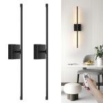 VOLISUN Battery Operated Wall Sconce Set of Two, Black Rechargeable Wall Lights with Remote Control, 3000K-6500K Dimmable Wall Lamp, 27.6 Inch LED Wireless Wall Lights for Bedroom, Living Room,Hallway