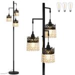 DMBOSS 69-inch Crystal Floor Lamp with Stepless Dimming, 3 LED Bulbs Included, Weighted Anti-Tip Base, Modern Black Crown Standing Lamp for Living Room, Bedroom, Office