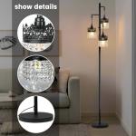 DMBOSS 69-inch Crystal Floor Lamp with Stepless Dimming, 3 LED Bulbs Included, Weighted Anti-Tip Base, Modern Black Crown Standing Lamp for Living Room, Bedroom, Office
