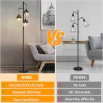 DMBOSS 69-inch Crystal Floor Lamp with Stepless Dimming, 3 LED Bulbs Included, Weighted Anti-Tip Base, Modern Black Crown Standing Lamp for Living Room, Bedroom, Office