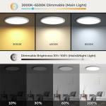 Matane 12in LED Flush Mount Ceiling Light Fixture with Remote Control, Nightlight 2000K Warm, 3000K-6500K Adjustable, Wired Low Profile Ceiling Lights for Bedroom, Kitchen, Living Room, White