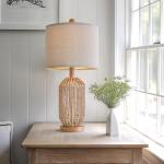 OYEARS 21" Boho Table Lamp for Living Room, Bedside Lamp for Nightstands, Rattan Lamp for Bedroom, Farmhouse Table Lamp for Room Decor, End Table, Retro, Brown, 1 Pack