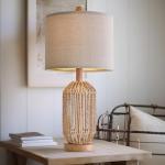 OYEARS 21" Boho Table Lamp for Living Room, Bedside Lamp for Nightstands, Rattan Lamp for Bedroom, Farmhouse Table Lamp for Room Decor, End Table, Retro, Brown, 1 Pack