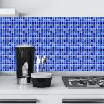 10pcs/bag Blue Flat Mosaic Matte Tile Sticker Home Room Floor Decor Wall Decals Waterproof Oil-proof PVC Wall Papers