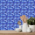 10pcs/bag Blue Flat Mosaic Matte Tile Sticker Home Room Floor Decor Wall Decals Waterproof Oil-proof PVC Wall Papers