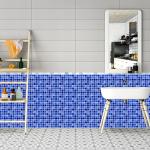 10pcs/bag Blue Flat Mosaic Matte Tile Sticker Home Room Floor Decor Wall Decals Waterproof Oil-proof PVC Wall Papers
