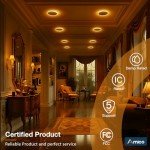 Amico 12 Pack 6 Inch 5CCT LED Recessed Ceiling Light with Night Light, 2700K/3000K/3500K/4000K/5000K Selectable Ultra-Thin Lighting, 12W=110W, 1100LM, Dimmable Canless Wafer Downlight ETL&FCC