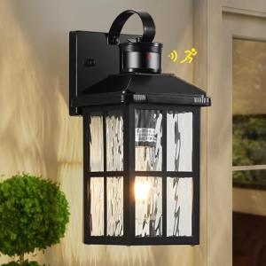 YJXGDIL Motion Sensor Outdoor Lights Dusk to Dawn Porch Light Black Exterior Lighting Fixtures Modern Outside Wall Mount Coach Lamp for House Garage Patio Front Door