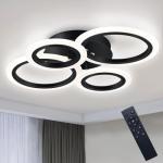 XIEYOR Modern LED Ceiling Light with Remote, 3000K-6500K Dimmable Flush Mount Ceiling Lamp 4-Ring Round Chandelier Design for Bedroom, Kitchen, or Small Rooms(Black)