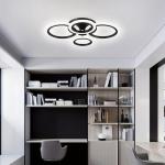 XIEYOR Modern LED Ceiling Light with Remote, 3000K-6500K Dimmable Flush Mount Ceiling Lamp 4-Ring Round Chandelier Design for Bedroom, Kitchen, or Small Rooms(Black)