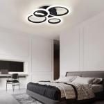 XIEYOR Modern LED Ceiling Light with Remote, 3000K-6500K Dimmable Flush Mount Ceiling Lamp 4-Ring Round Chandelier Design for Bedroom, Kitchen, or Small Rooms(Black)