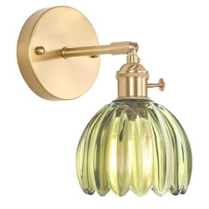 Shenmoyl Vintage Wall Sconces with Cute Green Tulip Glass Lampshade 180 Degree Adjustable Brass Sconces Hradwired Modern Wall Lighting Fixture with Switch for Bedside Bedroom Doorway