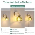 Shenmoyl Vintage Wall Sconces with Cute Green Tulip Glass Lampshade 180 Degree Adjustable Brass Sconces Hradwired Modern Wall Lighting Fixture with Switch for Bedside Bedroom Doorway