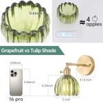 Shenmoyl Vintage Wall Sconces with Cute Green Tulip Glass Lampshade 180 Degree Adjustable Brass Sconces Hradwired Modern Wall Lighting Fixture with Switch for Bedside Bedroom Doorway