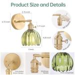 Shenmoyl Vintage Wall Sconces with Cute Green Tulip Glass Lampshade 180 Degree Adjustable Brass Sconces Hradwired Modern Wall Lighting Fixture with Switch for Bedside Bedroom Doorway