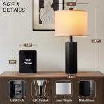 BZZMMB 24.5" Black Lamps Set of 2, Modern Table Lamps for Living Room with USB C+A Ports, Creative Stripe Touch Lamps for Nightstand, 2 Bulbs Included