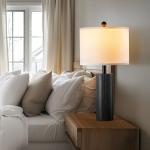 BZZMMB 24.5" Black Lamps Set of 2, Modern Table Lamps for Living Room with USB C+A Ports, Creative Stripe Touch Lamps for Nightstand, 2 Bulbs Included