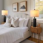 BZZMMB 24.5" Black Lamps Set of 2, Modern Table Lamps for Living Room with USB C+A Ports, Creative Stripe Touch Lamps for Nightstand, 2 Bulbs Included