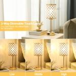 Hong-in Gold Lamps for Night Stands-Crystal Table Lamp with USB-C+A & AC Charging Ports, 3-Way Dimmable Nightstand Touch Lamp, Bedside Desk lamp for Bedroom Living Room Home Office