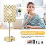 Hong-in Gold Lamps for Night Stands-Crystal Table Lamp with USB-C+A & AC Charging Ports, 3-Way Dimmable Nightstand Touch Lamp, Bedside Desk lamp for Bedroom Living Room Home Office