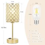 Hong-in Gold Lamps for Night Stands-Crystal Table Lamp with USB-C+A & AC Charging Ports, 3-Way Dimmable Nightstand Touch Lamp, Bedside Desk lamp for Bedroom Living Room Home Office