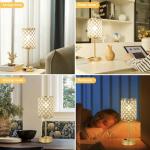 Hong-in Gold Lamps for Night Stands-Crystal Table Lamp with USB-C+A & AC Charging Ports, 3-Way Dimmable Nightstand Touch Lamp, Bedside Desk lamp for Bedroom Living Room Home Office