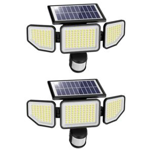 Onforu 4500LM Solar Lights Outdoor, 3 Heads Security Lights with Remote Control, IP65 Waterproof Motion Sensor Lights, 3 Modes Flood Lights for Wall, Porch, Yard, Outside, 2 Pack