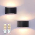 KICAAO Modern LED Wall Sconce,Warm White 3000K,Hardwired Indoor Outdoor Black Wall Lights Set of 2 Up and Down Wall Mount Light for Living Room Bedroom Hallway Corridor Conservatory(with G9 Bulbs)