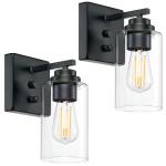 Loyareal Wall Sconces Set of Two, Wall Mounted Bedside Lamps with Rotary Switch, Matte Black Sconces Wall Lighting, Bathroom Light Fixtures with Clear Glass Shade, Wall Lights for Bedroom Living Room