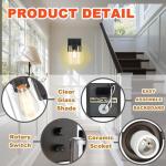 Loyareal Wall Sconces Set of Two, Wall Mounted Bedside Lamps with Rotary Switch, Matte Black Sconces Wall Lighting, Bathroom Light Fixtures with Clear Glass Shade, Wall Lights for Bedroom Living Room