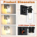 Loyareal Wall Sconces Set of Two, Wall Mounted Bedside Lamps with Rotary Switch, Matte Black Sconces Wall Lighting, Bathroom Light Fixtures with Clear Glass Shade, Wall Lights for Bedroom Living Room