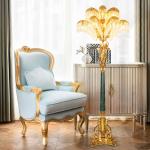 European Living Room Sofa Edge Bedroom Corner Palm Leaf Crystal Floor Lamp Hotel Bedside Decorative Brass Floor Light
