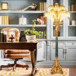 European Living Room Sofa Edge Bedroom Corner Palm Leaf Crystal Floor Lamp Hotel Bedside Decorative Brass Floor Light