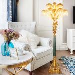 European Living Room Sofa Edge Bedroom Corner Palm Leaf Crystal Floor Lamp Hotel Bedside Decorative Brass Floor Light