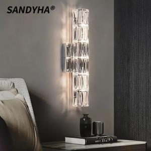 SANDYHA Modern Crystal Wall Light Long Strip Background Light LED Lighting Fixture For Home Decor Bedroom Living Room Corridor