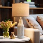 USumkky 23.75" Modern Ceramic Single Table Lamp for Living Room Farmhouse Bedside Nightstand Lamp for Bedroom Home Office Dorm